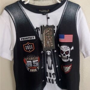 Kids White Short-Sleeve Graphic Tee with Black Vest Print